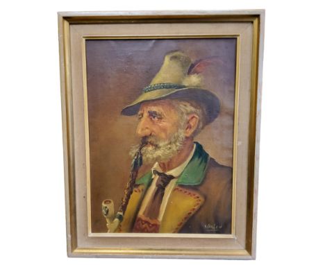 V Derlen* (Early 20th Century Continental School), Portrait of a Gentleman with a pipe, oil on canvas, framed 