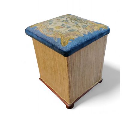 A Victorian mahogany and upholstered stool, tapestry seat, 50cm high, 43cm wide, c.1870 