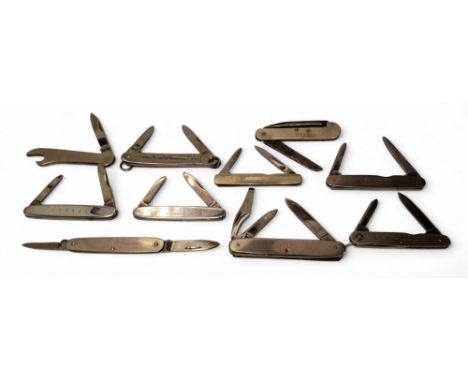 A John Watts two bladed pocket knife, the stainless steel scales stamped James Keith &amp; Blackman Co. Ltd.; another two bla