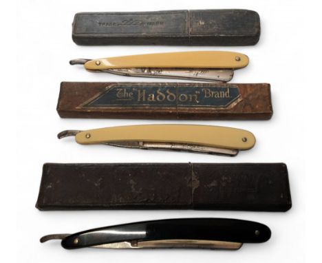A M.W.Humphreys &amp; Comp. cut throat razor, the blade etched The Haddon Brand, ivorine handle, complete with branded box; A