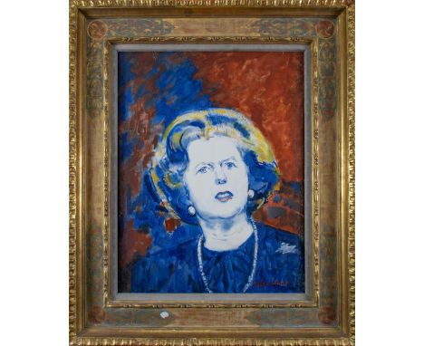 Ruskin Spear (English, 1911-1990) Portrait of Baroness Margaret Thatcher Oil on canvas Signed 'Ruskin Spear' lower right&nbsp