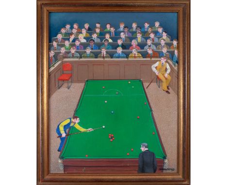 Gertrude Halsband (Briths, 1917-1981) Snooker scene Oil on canvas Signed 'G. Halsband' lower right  Dimensions: (Frame) 23.5 
