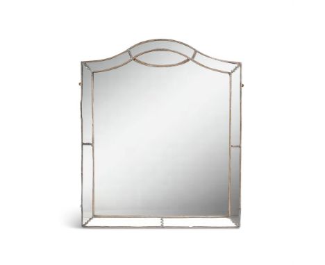 AN ART DECO METAL FRAMED OVERMANTLE MIRROR FIRST HALF 20TH CENTURY The reverse with an ownership label for Lady Dufferin 128c