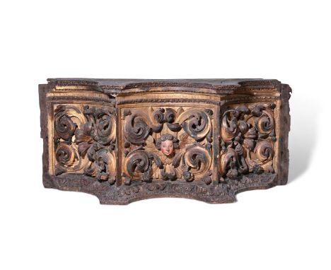 A LARGE PORTUGUESE CARVED GILTWOOD AND POLYCHROME PAINTED ARCHITECTURAL ELEMENT PORTO, FIRST QUARTER 18TH CENTURY Incorporati