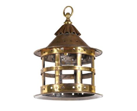 A COPPER AND BRASS HANGING LANTERN  IN THE MANNER OF LIBERTY & CO., EARLY 20TH CENTURY  Now wired for electricity and PAT tes
