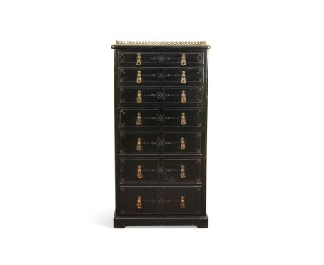 AN AESTHETIC MOVEMENT EBONISED CHEST OF DRAWERS OR SEMAINIER CIRCA 1890 133cm high, 69cm wide, 43cm deep  Condition Report:  