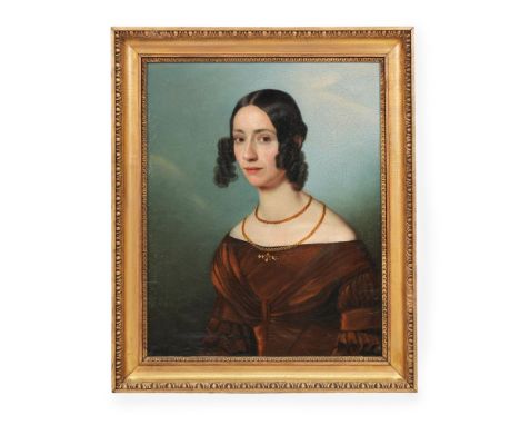 CONTINENTAL SCHOOL (19TH CENTURY) PORTRAIT OF A LADY WEARING A BROWN DRESS Oil on canvas 61.5 x 49.5cm (24 x 19¼ in.) 