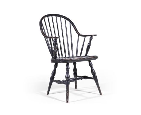 A PAINTED COMB BACK WINDSOR ARMCHAIR IN 18TH CENTURY STYLE, PROBABLY 20TH CENTURY 96cm high, 60.5cm wide, 61cm deep 