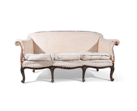 A CARVED MAHOGANY SOFA  IN GEORGE III STYLE, IN THE MANNER OF JOHN COBB, SECOND HALF 19TH CENTURY  95cm high, 190cm wide, 75c