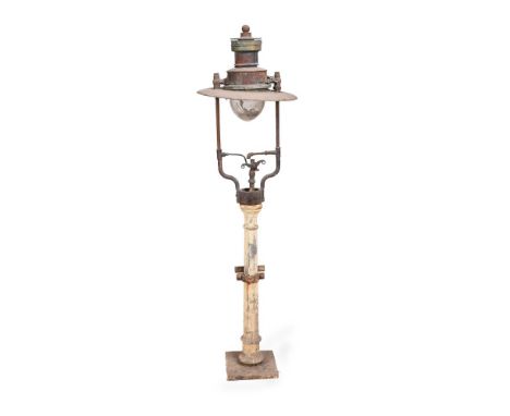A GREAT WESTERN RAILWAY COPPER AND CAST IRON LAMP  LATE 19TH CENTURY  172cm high, the shade 51cm diameter 