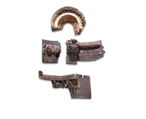 FOUR PORTUGUESE CARVED GILTWOOD AND POLYCHROME PAINTED ARCHITECTURAL ELEMENTS PORTO, FIRST QUARTER 18TH CENTURY the smallest 
