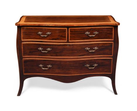 Y&nbspA MAHOGANY, SATINWOOD AND EBONY STRUNG SERPENTINE COMMODE LATE 19TH CENTURY With solid mahogany drawer linings 90.5cm h
