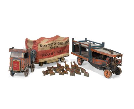 A SCRATCHBUILT TINPLATE AND WOOD MODEL OF A RAYMOND GREEN SUPER NOAH'S ARK TRUCK AND TRAILER  20TH CENTURY  Various hand pain