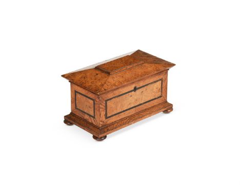 Y&nbspA GEORGE IV OAK AND CALAMANDER BANDED TEA CADDY  IN THE MANNER OF GEORGE BULLOCK, CIRCA 1825  16cm high, 26cm wide, 19.