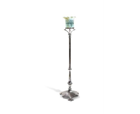 AN ARTS AND CRAFTS ELECTROPLATED AND VASELINE GLASS TELESCOPIC STANDARD LAMP   LATE 19TH CENTURY  Rewired and PAT tested  154