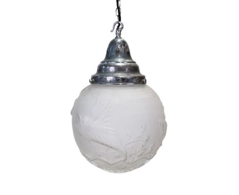 A CAST AND ACID ETCHED GLASS PENDANT LIGHT  ATTRIBUTED TO DAUM, FRENCH, CIRCA 1930 With later patinated nickel gallery, unsig