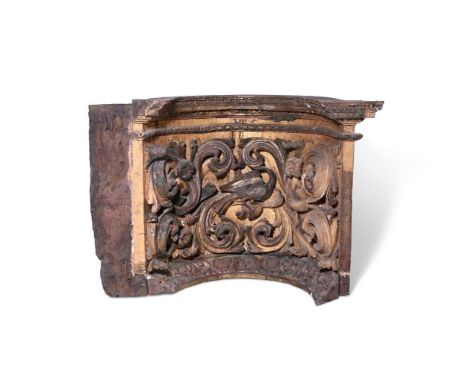 A PORTUGUESE CARVED GILTWOOD AND POLYCHROME PAINTED ARCHITECTURAL NICHE OR ELEMENT  PORTO, FIRST QUARTER 18TH CENTURY Compris