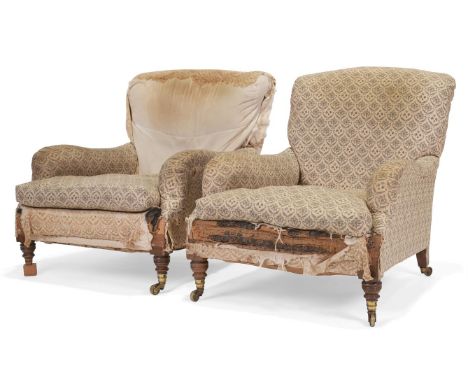 A PAIR OF VICTORIAN WALNUT 'GRAFTON' ARMCHAIRS BY HOWARD & SONS, LATE 19TH CENTURY Being the larger proportioned model of 'Gr