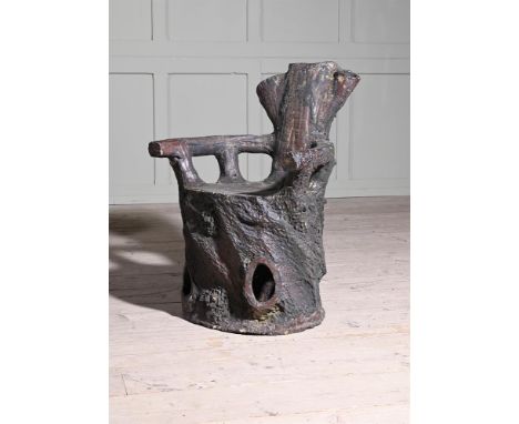 A RARE FAUX BOIS TERRACOTTA GROTTO OR CONSERVATORY SEAT  ATTRIBUTED TO JULIUS WHITEHEAD, CLAYTON, BRADFORD, LATE 19TH OR EARL