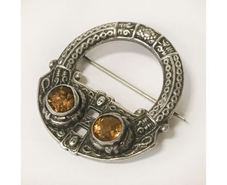 STERLING SILVER CELTIC BROOCH WITH CITRINE STONES