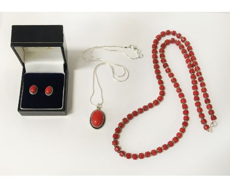 STERLING SILVER RED CORAL MIXED JEWELLERY