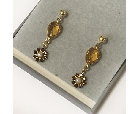 14CT GILT SILVER CITRINE WITH VINTAGE SWAROVSKI