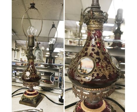 HAND PAINTED BOHEMIAN GLASS TABLE LAMP - 47CM HIGH