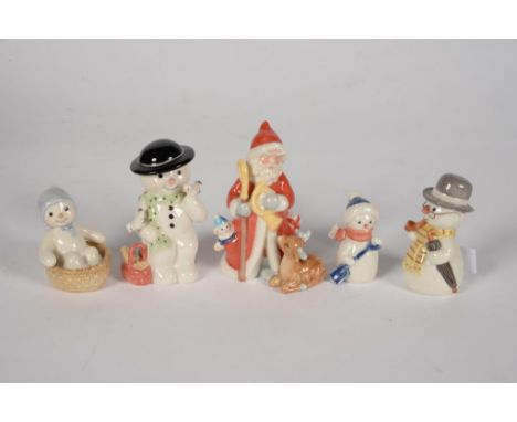 FIVE ROYAL COPENHAGEN CHRISTMAS FIGURES - THE ANNUAL SANTA 2006, SNOWMAN 528, SNOWMAN 766, SNOW BABY 401 AND 770, VARIOUSLY M