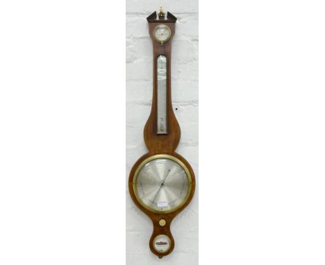 AN INLAID MAHOGANY BAROMETER, THE SILVERED DIAL INSCRIBED J FIORA NOTTINGHAM, EARLY 20TH C