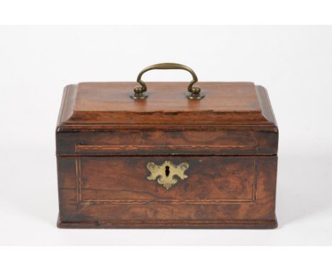 A GEORGE III MAHOGANY TEA CADDY WITH BRASS HANDLE, 24CM L, C1770