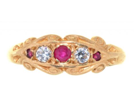 A RUBY AND DIAMOND RING IN 9CT GOLD, BIRMINGHAM, 2G, SIZE K++GOOD CONDITION