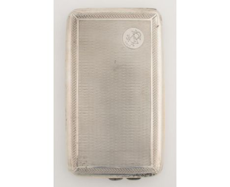 A GEORGE V SILVER CIGARETTE CASE, ENGINE TURNED, 14CM L, BIRMINGHAM 1916, 6OZS 12DWTS 