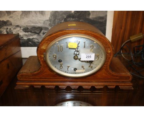 AN INLAID RETRO SQUAT MANTLE CLOCK