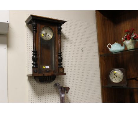 A VIENNA STYLE WALL CLOCK + AN OAK MANTEL CLOCK  (2)
