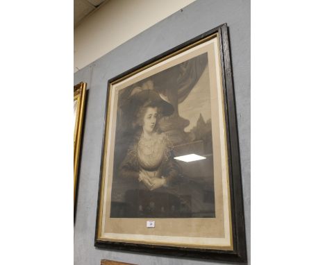 A FRAMED MEZZOTINT PORTRAIT OF A LADY