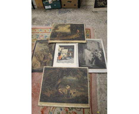 A PAIR OF COLOURED PRINTS MOUNTED ON CANVAS - SAD STORY AND WOODCUTTER & COWBOY AFTER R WESTALL ENGRAVED JOHN OGBOURNE + AN E