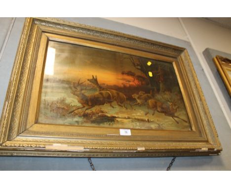 A VINTAGE GILT FRAMED HUNTING SCENE