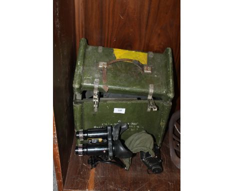 A BOX CONTAINING A SET OF COLD WAR ERA BRITISH ARMY NIGHT VISION GOGGLES IN ORIGINAL TRANSIT CASE