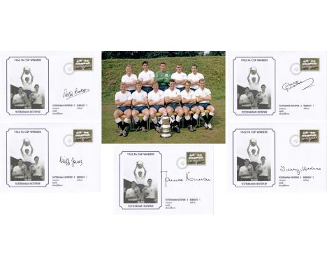 Autographed Tottenham 1962 Presentation : A Superb Set Of Modern Covers Commemorating The 1962 Fa Cup Final, Burnley V Totten