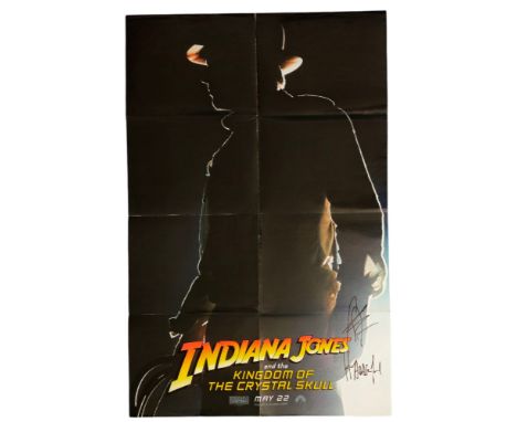 Harrison Ford and Shia Le Beouf signed Indiana and the Crystal Skull 35x22in colour movie poster. Folded. Good condition. All