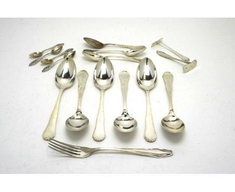 A set of six German 800 standard silver tablespoons, by Gedruder, Reiner, Krumbach Bayern, of shaped form; three matching tea