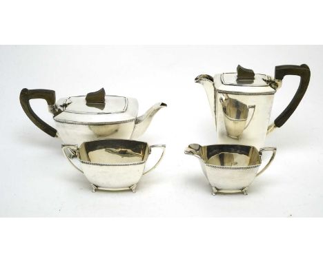 An Elizabeth II Art Deco style four-piece tea service, by Harrison Bros. &amp; Howson, Sheffield 1957, comprising: teapot, wa