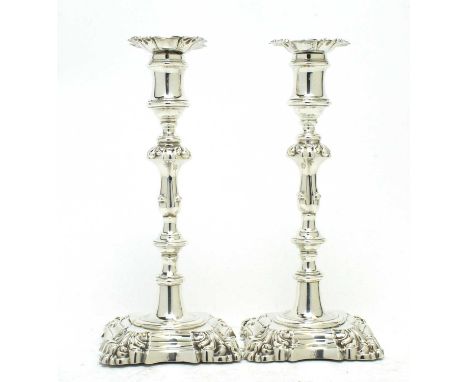 A pair of early Victorian silver candlesticks, by Henry Wilkinson &amp; Co, Sheffield 1839, decorated throughout with acanthu