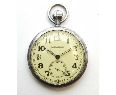 Jaeger-Le-Coultre military pocket watch, the signed arabic dial with subsidiary seconds aperture, with crown wound movement, 