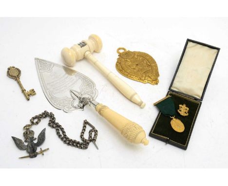 Glasgow Govan Town Hall opening interest: a presentation silver trowel, by Martin, Hall &amp; Co, Sheffield 1897, with presen