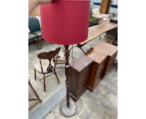 A BEECH STANDARD LAMP COMPLETE WITH SHADE 