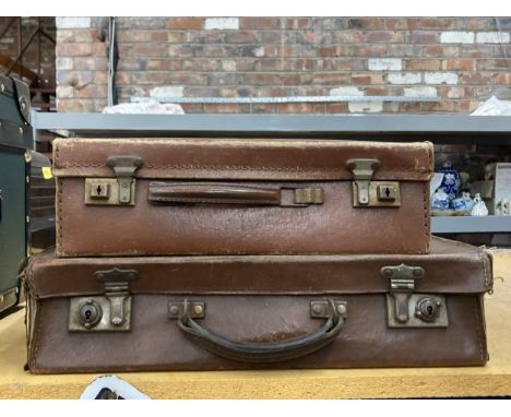 TWO VINTAGE LEATHER EFFECT BRIEFCASES 