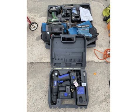 AN ASSORTMENT OF POWER TOOLS TO INCLUDE DRILLS AND SANDERS ETC 