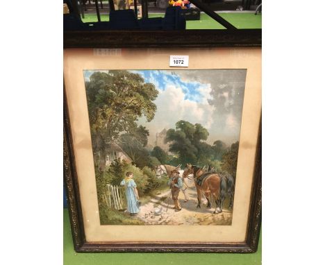 A FRAMED PRINT OF A COUNTRYSIDE SCENE 