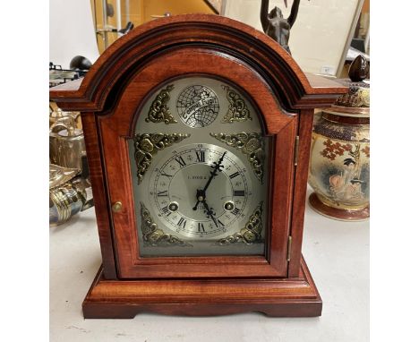 A C. WOOD &amp; SON 31 DAY MANTLE CLOCK WITH KEY AND PENDULUM 